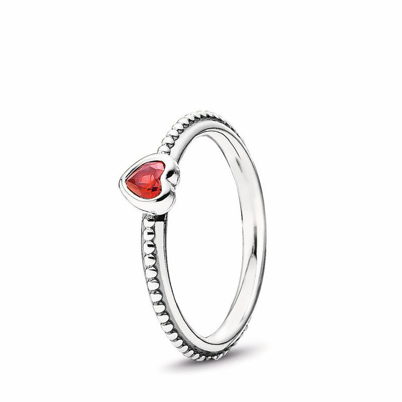 Pandora One Love Stackable Ring Ireland - Sterling Silver/Red/Synthetic Ruby - 360147LOM